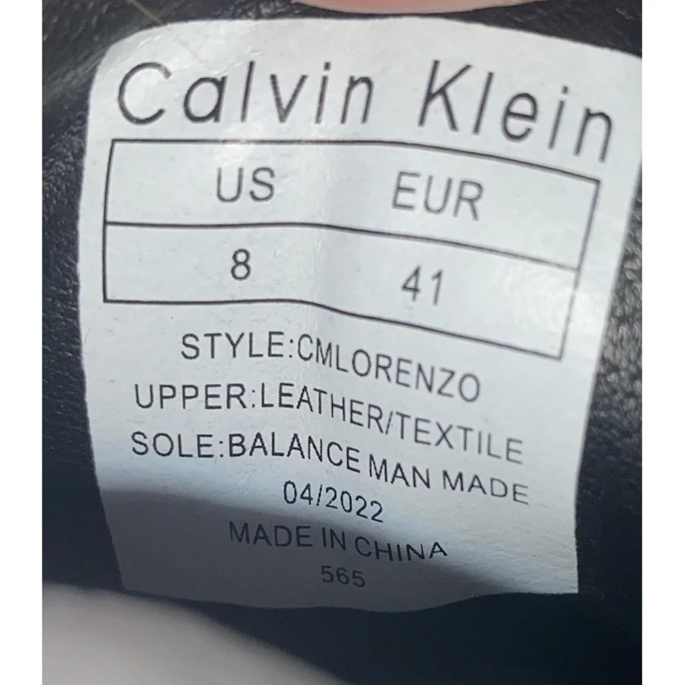 Calvin Klein Men Lorenzo Leather Lace Up Black Ankle Combat Boots Black Biker 8M